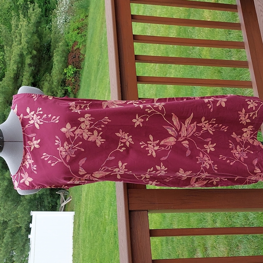 Pataloha by Patagonia Burgundy Cotton Dress, sz 8, Floral/Island Print